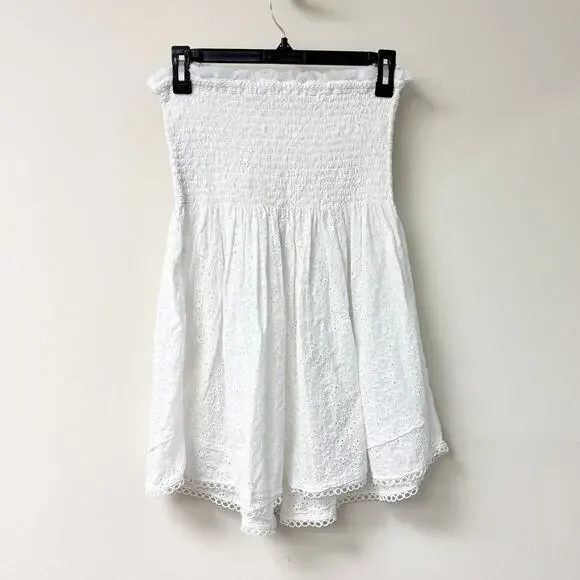 Poupette St Barth Claire Eyelet Bandeau Mini Dress Optic White Women's Size S - Picture 4 of 6